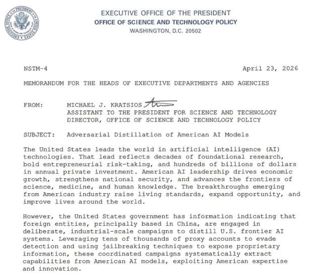 US gov memo on “adversarial distillation” - are we heading toward tighter controls on open models?